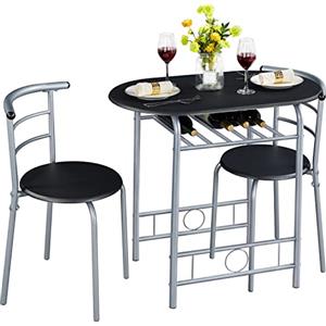 Yaheetech Set Mobili da Bar Tavolo e 2 Sedie Sala da Pranzo Cucina Nero