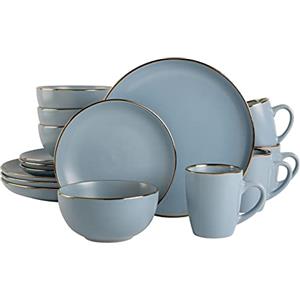 Gibson Home, set di stoviglie Rockaway Gold da 16 pezzi, blu opaco