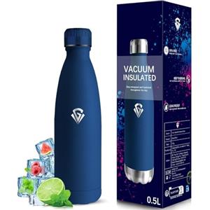Grsta Borraccia Termica, Borraccia 500 ml, Senza BPA, Borraccie Acciaio Inox, Senza Perdite, Borraccie 0,5 litri, Acciaio Inossidabile 18/8, per Scuole, Campeggio, Viaggio, Blu scuro