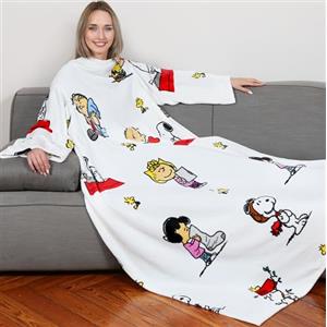 Kanguru Coperta con maniche Bianca Snoopy, soffice plaid in pile, Microfibra, con tasca centrale, 180x140cm, regalo donna, Hoodie per divano, letto, relax, Natale
