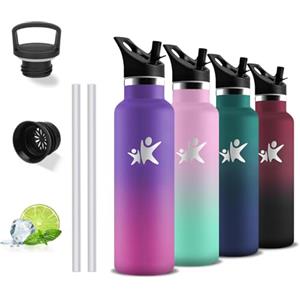 Grsta Borraccia Termica, 500ml Borraccia Bambini, Senza BPA, Borracce con Cannuccia, Senza Perdite, Bottiglia Termica, Borraccie Acciaio Inox, Isolato Sottovuoto, Borracce per Scuole, Viaggio, Campeggio