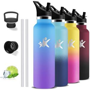 Grsta Borraccia Termica, Borraccie 1 litro, Senza BPA, Borraccie con Cannuccia, Senza Perdite, Borraccia Acciaio Inox, Bottiglia Sportiva, Acciaio Inossidabile 18/8, per Campeggio, Viaggio, Yoga, Fitness