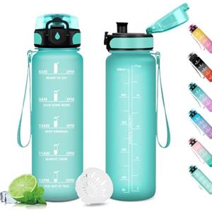 KollyKolla Borraccia 500ml, Bottiglia con Filtro, Bottiglia a Prova di Perdite, Borraccia Bambini, Borraccia Sportiva con Indicatore del Tempo Motivazionale, Borracce per Bambini, Palestra, Campeggio, Gym