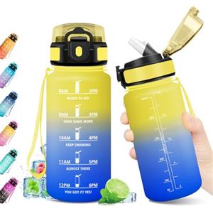 KollyKolla Borraccia 500ml, Bottiglia con Marcatori Temporali, Borraccia con Cannuccia, Bottiglia Acqua Riutilizzabile, Borraccia senza BPA, A Prova di Perdite, Borraccia per Bambini, Scuola, Ufficio, Sport