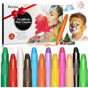Beesjuy 12 Body Painting Colori, Face Painting Bambini, Trucchi Truccabimbi, Colori per Pancia Gravidanza Sicuro, per Carnevale e Cosplay, Halloween