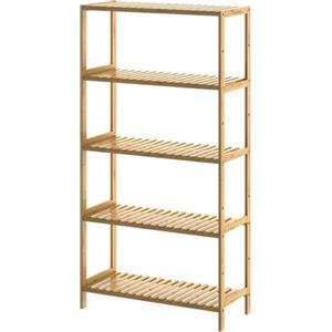 Casaria Scaffale Bagno Bamboo 5 Ripiani Altezza Regolabile 130x60x26 cm Mobile Cucina Libreria in Legno Organizer Studio