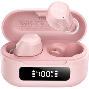 TOZO NC9 Cuffie Bluetooth 5.3 con ANC Ibrido, 6 Mics ENC, Suono OrigX 2.0, 60 Ore di Autonomia, Modalità Trasparente, IPX8, Ricarica USB-C, Comode e Facili da Usare per Lavoro, Gioco e Commuting Rosa
