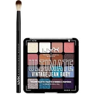 NYX Professional Makeup Palette Ombretti 16 Colori Altamente Pigmentati Ultimate Shadow 01 Vintage Jean Baby + Pennello Occhi per Sfumature Pro Brush Blending - Set da 2