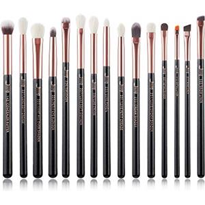 Jessup 15Pz Pennelli Trucco Professionale Set Occhi Trucco Pennello Ombretto Sfumature Manico in Legno Setole sintetiche-naturali Nero/Oro rosa T157