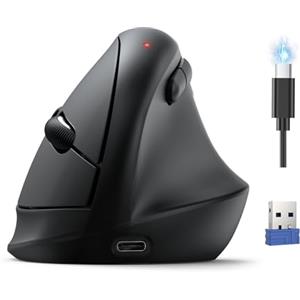 TECKNET Mouse Ergonomico, Mouse Verticale Senza Fili Ricaricabile con 3 Porte Dispositivi (BT 5.0/3.0+2.4GHz), 4800 DPI a 6 Livelli Regolabili, Scatto Silenzioso per Laptop, Desktop, PC, Macbook