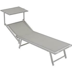 Baroni Home Lettino Prendisole con Struttura in Alluminio e Tetto Parasole, Comodo e Resistente lettino da giardino, Spiaggia, Piscina Rivestito in Textilene, 60x190x35 Grigio