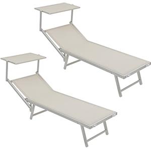 Baroni Home Set 2 Lettini Prendisole con Struttura in Alluminio e Tetto Parasole, Comodo e Resistente lettino da giardino, Spiaggia, Piscina Rivestito in Textilene, 60x190x35 Bianco