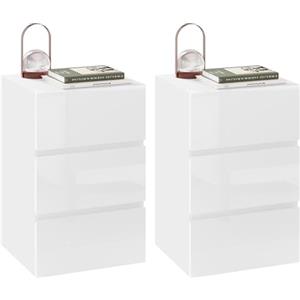 EUGAD Set di 2 Comodino per Camera da Letto, Mobiletto Bianco con 3 Cassetti, Cassettiera Piccola Salvaspazio in Legno, con Guide Metalliche, Design Moderno, 40x35x62cm