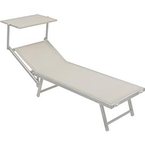 Baroni Home Lettino Prendisole con Struttura in Alluminio e Tetto Parasole, Comodo e Resistente lettino da giardino, Spiaggia, Piscina Rivestito in Textilene, 60x190x35 Bianco