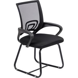 Baroni Home Sedia da Ufficio con Braccioli con Schienale Ergonomico in Tela Traspirante, Poltroncina a Sbalzo per Sale d'Attesa e Conferenze, Carico 130 kg, Nera con Gambe Nere, 46x50x88 cm