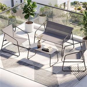 Clevich Set Salotto da Giardino 4 Pezzi in Textilene, Mobili da Esterno con Piedini Regolabili, Resistente agli Agenti Atmosferici, Adatto per Terrazzo, Giardino e Spazi Esterni, Grigio