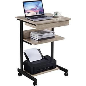 Yaheetech Scrivania per Computer con Ruote Scrivania ad Angolo 56 x 51 x 79 cm da Ufficio Studio Mobile Porta pc con Tastiera Scorrevole Postazioni da Lavoro Moderno Grigio
