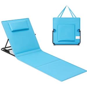 SONGMICS Lettino da Spiaggia, Sedia a Sdraio, Lettino Prendisole, Cuscino, Schienale Inclinabile, Portatile con Manico, per Campeggio Giardino Piscina, 158 x 55 cm, Azzurro Cielo GCB151Q01