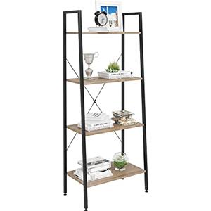 WOLTU Scaffale a Scala in Legno Libreria a 4 Ripiani per Soggiorno Fioriera Balcone, 60x35x148 cm Rovere Chiaro+Nero RGB9283hei