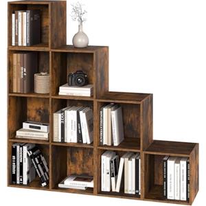 WOLTU Libreria Scaffale, Libreria a 10 Cubi, Scaffale a Scala Componibile, Mobile Portaoggetti in Legno, Divisorio per Camera da Letto, Soggiorno, Ufficio, 120x30x120cm, Marrone rustico, SK035vbn