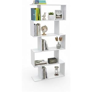 Baroni Home Libreria di Design Moderna, Scaffale Verticale a Zig Zag, Scaffale Porta Libri per Soggiorno Camera Ufficio, Montaggio Facile, 24x70x159 cm, 5 Ripiani Bianco