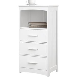 EUGAD Mobile da Bagno Autoportante 3 Cassetti, Cassettiera con 1 Piano e 1 Scomparto a Giorno, Maniglie Argentate, per Ingresso, Soggiorno, Camera da Letto, in MDF, 40x26,5x80cm, Bianco