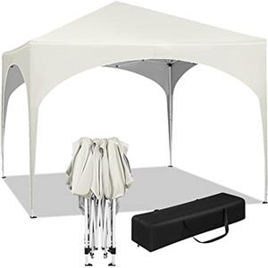 WOLTU Gazebo da Giardino Richiudibile 3x3m Gazebo Esterno in Ferro Regolabile in Altezza Tendone con Soffitto Semicircolare Pieghevole Protezione Solare, Tende per eventi Facile da Montare Beige