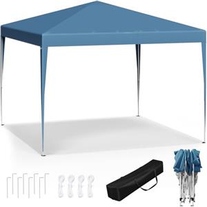 WOLTU Gazebo da Giardino Richiudibile 3x3m Gazebo da Esterno in Ferro Regolabile in Altezza Tendone Pieghevole Protezione Solare, Facile da Montare Blu