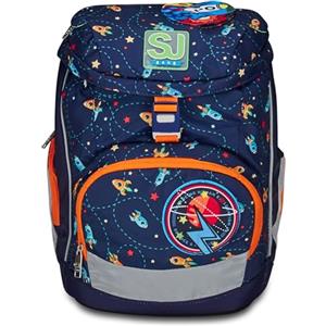 SJ GANG STYLE JAM GANG Zaino Scuola Updown Soft, Blu, Spaceship Trip, Monoscomparto con Cinghia Vita Regolabile, Tasca Laterale con Zip, Tasca in Rete Per Borraccia, Elementari, Medie, Bambino Ragazzo