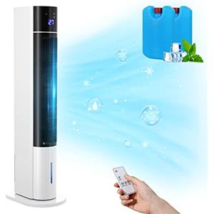 LIFERUN Ventilatore a Torre da 104 cm con Telecomando e Raffreddamento ad Acqua, 4 In 1 con Raffreddamento Umidificazione, Oscillazione di 50°, Timer 12 Ore, Silenzioso per Camera da Letto, Soggiorno