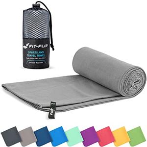 Fit-Flip Asciugamano microfibra - compatto e ultraleggero - asciugamani palestra - il perfetto telo mare grande - ottimale per viaggio, sport e piscina (90x180cm grigio)