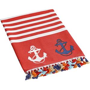 Baroni Home Telo Mare e Pareo con Nappe Colorate 80% Cotone 20% Poliestere, Telo Hammam Multiuso per Spiaggia, Yoga e Piscina Super Assorbente, Asciugatura Rapida, Ancore Rosse 170x90 cm
