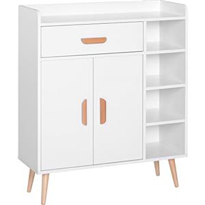 HOMCOM Credenza Moderna con Armadietto e Cassetto, Mobile Multiuso in Legno per Cucina e Salotto, 80 x 29.5 x 96cm Bianco