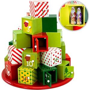Spielwerk® Calendario dell' Avvento Riutilizzabile in Legno Montagna di Regali Decorazione Natalizia da Riempire