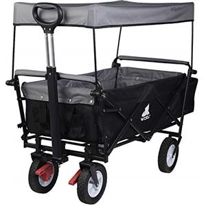 WOLTU Carrello da Giardino Pieghevole con Tetto Carrello da Trasporto a Mano Rimorchio con 4 Ruote Portata 80 kg, Antracite