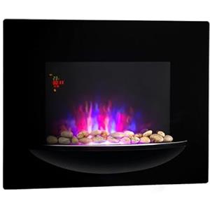 Klarstein Feuerschale - camino parete elettrico, 1800 W, 2 regolazioni, fronte in vetro ceramica, pietre decorative, timer spegnimento, installazione a parete, telecomando, nero