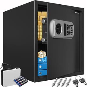 DEUBA® XXL Cassaforte Elettronica 35x40x40cm Doppi Bulloni Illuminazione Interna Cassetta Sicurezza Documenti Nero