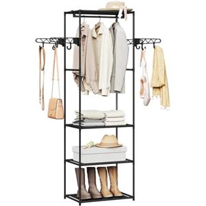 WOLTU Appendiabiti Aperto 3 in 1, Stendibiancheria Autoportante con Asta Porta Abiti, 4x2 Ganci e 3 Ripiani, per Camera da Letto/Corridoio/Guardaroba, Struttura in Metallo, 53,5x35,5x171cm, Nero