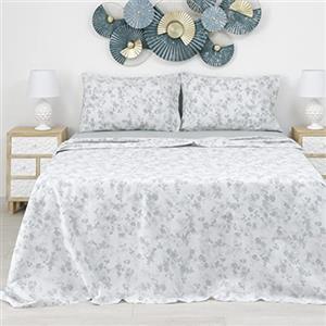 Baroni Home Set Lenzuola Letto Completo Decorato, 100% Cotone (Matrimoniale, Verde Acqua a Fiori Piccoli)