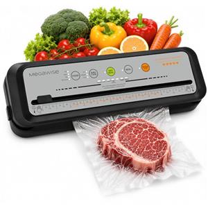 MEGAWISE Macchina Sottovuoto MEGAWISE per Conservazione Alimenti - Sigillatrice Automatica con Aspirazione 80kPa, Taglierina Integrata, Design Compatto - Include Sacchetti e Tubo (bianco sporco)