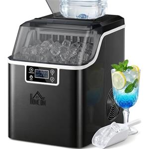 HOMCOM Macchina Ghiaccio 20kg in 24 Ore, Riempimento Manuale o con Bottiglia, 24 Cubetti in 14-18 Minuti con Paletta, Dimensione Regolabile, Serbatoio 3.2L e Sistema Autopulente, Nero