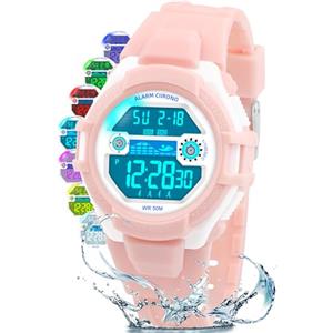 DTKID Orologio Digitale Bambino LED a 7 Colori, Orologio Bambino con Sveglia, Timer, Datario, Impermeabile Orologi per Bambini Sportivo da Esterno, per Ragazzi Ragazze e Adolescenti