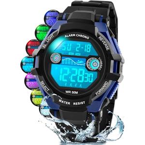 DTKID Orologio Digitale Bambino LED a 7 Colori, Orologio Bambino con Sveglia, Timer, Datario, Impermeabile Orologi per Bambini Sportivo da Esterno, per Ragazzi Ragazze e Adolescenti