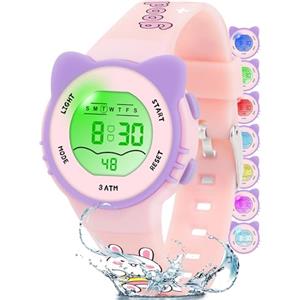 DTKID Orologio Digitale Bambino LED a 7 Colori, Orologio Bambino con Sveglia, Timer, Datario, Impermeabile Orologi per Bambini Sportivo da Esterno, per Ragazzi Ragazze e Adolescenti