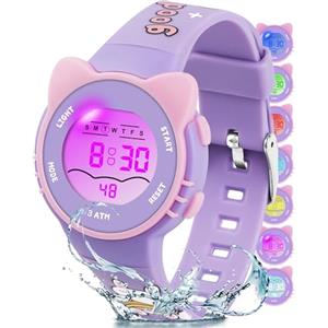DTKID Orologio Digitale Bambino LED a 7 Colori, Orologio Bambino con Sveglia, Timer, Datario, Impermeabile Orologi per Bambini Sportivo da Esterno, per Ragazzi Ragazze e Adolescenti
