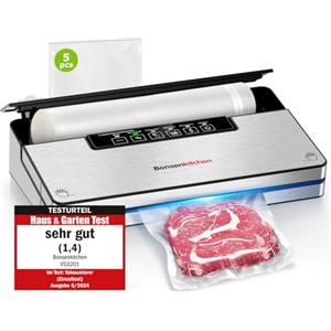 Bonsenkitchen Macchine Sottovuoto Alimenti, 5 Modalità di Sottovuoto Alimenti,8 L/min,Tecnologia Globefish per Lavoro Continuo ad Alta Velocità,Include 5 Sacchetti Sottovuoto e 1 Sacchetto in Rotolo