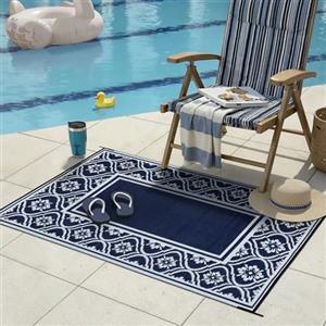 PureCozy Tappeto da Esterno Antipioggia 120x180cm, Impermeabili Eeversibili Lavabili, Antiscivolo, Anti-UV, Tappeto per Terrazze,Giardini,Camper,Picnic,Balcone,Blu & Bianco