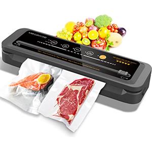 MEGAWISE Sigillatrice sottovuoto MegaWise - Modello 2025, aspirazione 80 kPa, sigillatura One-Touch, taglierina integrata, design compatto, sacchetti inclusi (nero)