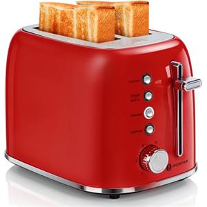 Aigostar Tostapane Vintage, 2 Fette con Fessure Extra Larghe, 4 Funzioni con Funzione Bagel, Tostapane, 6 Livelli di Tostatura, Acciaio Inossidabile, Vassoio Raccogli Briciole Rimovibile, 800W
