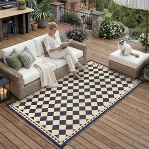 PureCozy Tappeto da Esterno Antipioggia 120x180cm, Impermeabili Eeversibili Lavabili, Antiscivolo, Anti-UV, Tappeto per Terrazze,Giardini,Camper,Picnic,Balcone,Nero & Beige